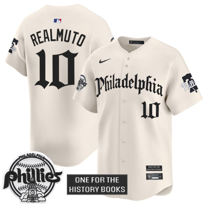 J.T.Realmuto Jersey #10 Phillies Retro Newspaper Edition Vapor Premier Limited Stitched Cream