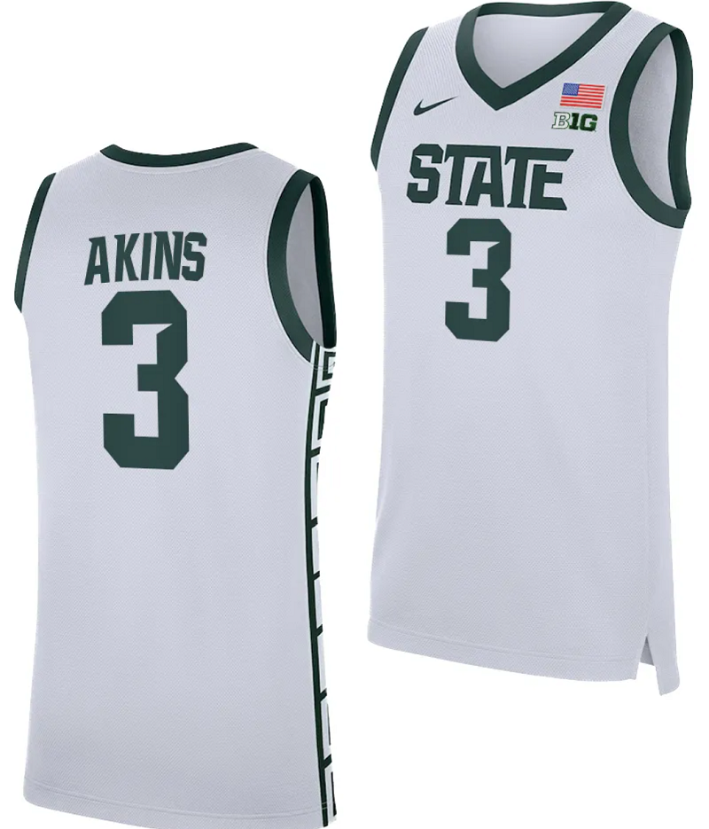 Jaden Akins Jersey #3 Michigan State Spartans Replica Basketball 2023-24 White