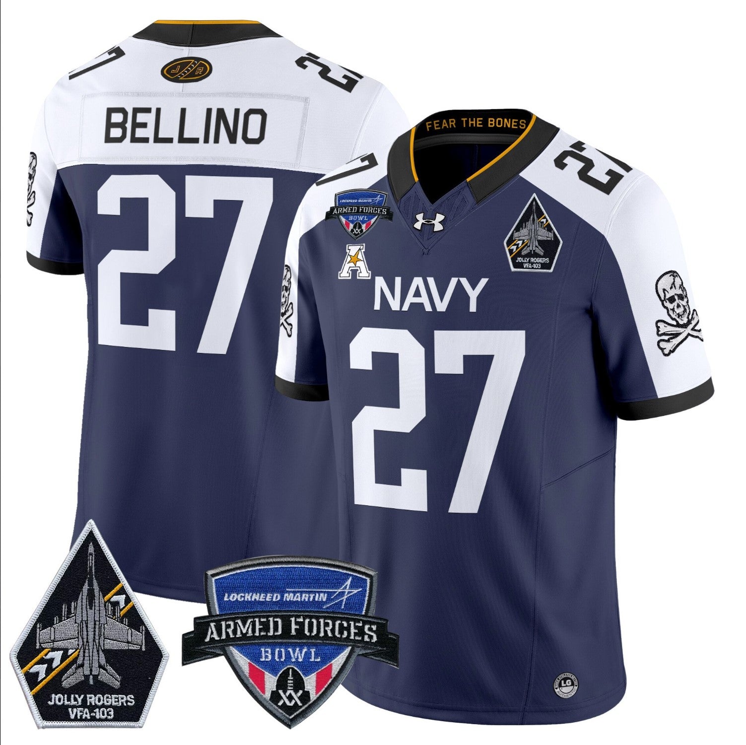 Joe Bellino Jersey #27 Navy Midshipmen 2025 Armed Forces Bowl Patch Navy Alternate