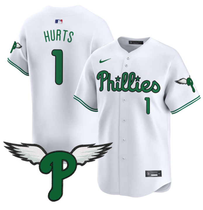 Jalen Hurts Jersey #1 Philadelphia Phillies 2025 Vapor Premier Limited Stitched White