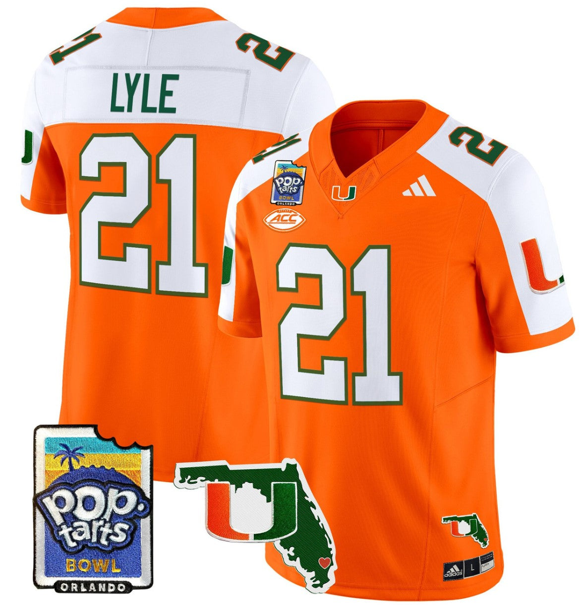 Jordan Lyle Jersey #21 Miami Hurricanes 2025 PopTarts Bowl Patch Orange Alternate