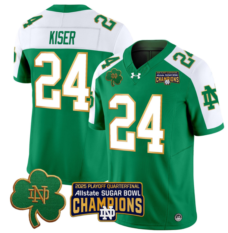 Jack Kiser Jersey #24 Notre Dame 2025 Sugar Bowl Champions Patch Green