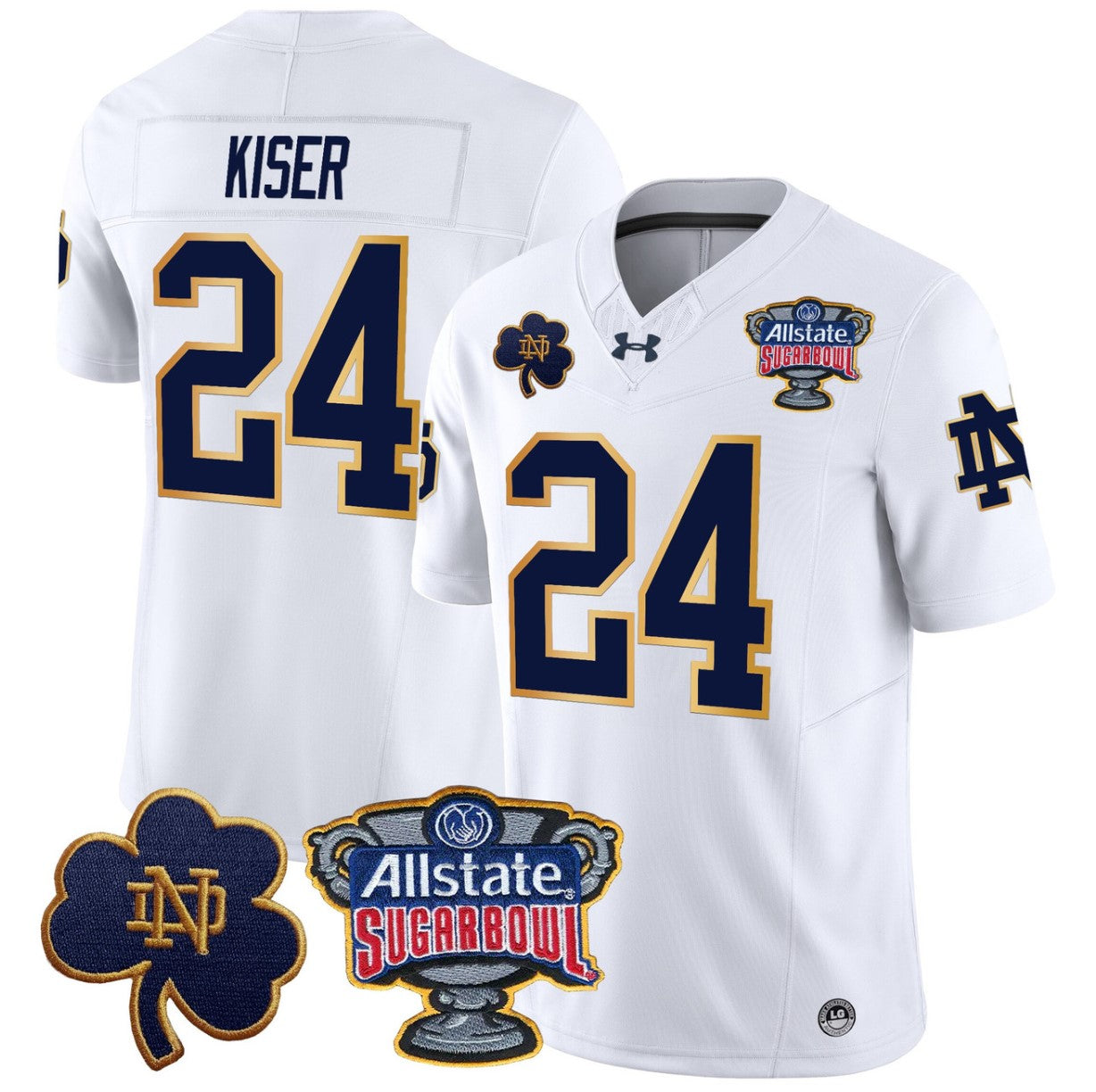 Jack Kiser Jersey #24 Notre Dame 2024 Sugar Bowl Patch V2 Stitched White