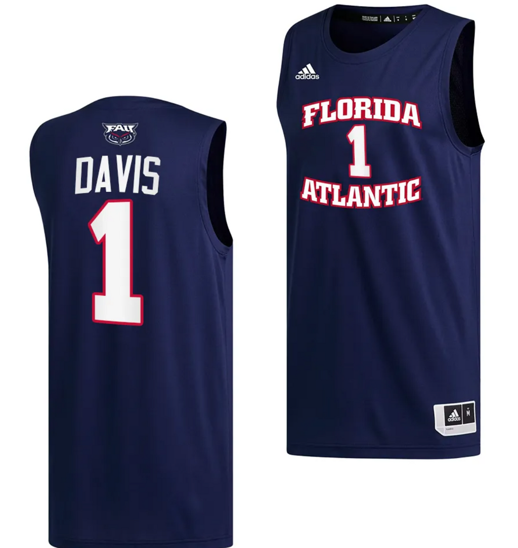 Johnell Davis Jersey #1 FAU Owls College Basketball Replica Navy