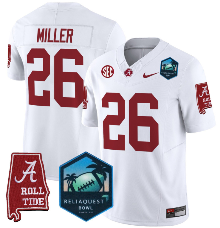 Jam Miller Jersey #26 Alabama Crimson Tide 2025 ReliaQuest Bowl White
