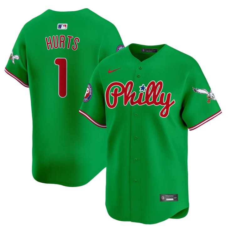 Jalen Hurts Jersey #1 Phillies and Eagles Vapor Premier Limited Stitched Green