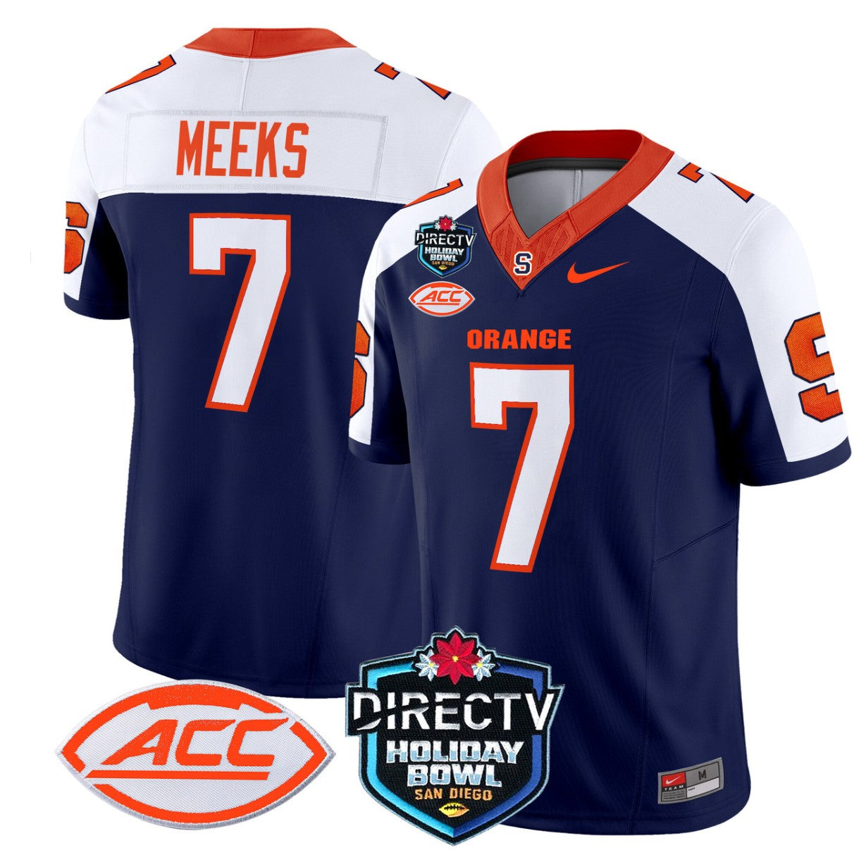 Jackson Meeks Jersey #7 Syracuse Orange 2025 Holiday Bowl Patch Navy Alternate