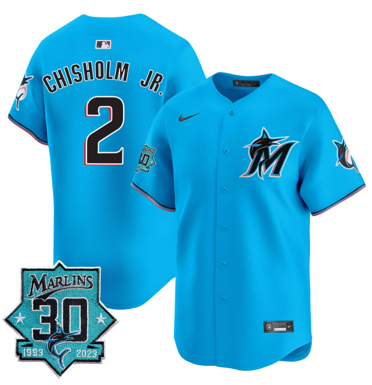 Jazz Chisholm Jr Jersey #2 Miami Marlins 30 Seasons Anniversary Patch Limited Stitched Blue