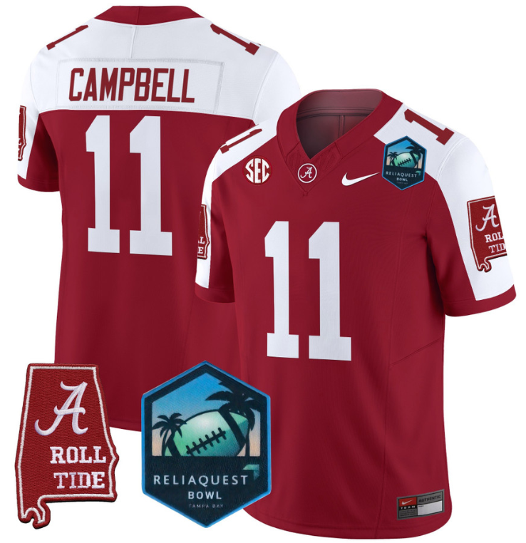 Jihaad Campbell Jersey #11 Alabama Crimson Tide 2025 ReliaQuest Bowl Crimson Alternate