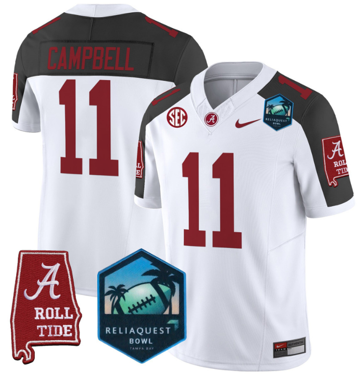 Jihaad Campbell Jersey #11 Alabama Crimson Tide 2025 ReliaQuest Bowl Inverted