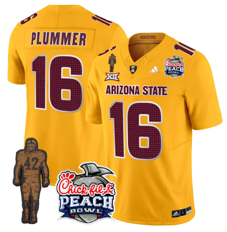 Jake Plummer Jersey #16 Arizona State Peach Bowl Patch Football V2 Gold