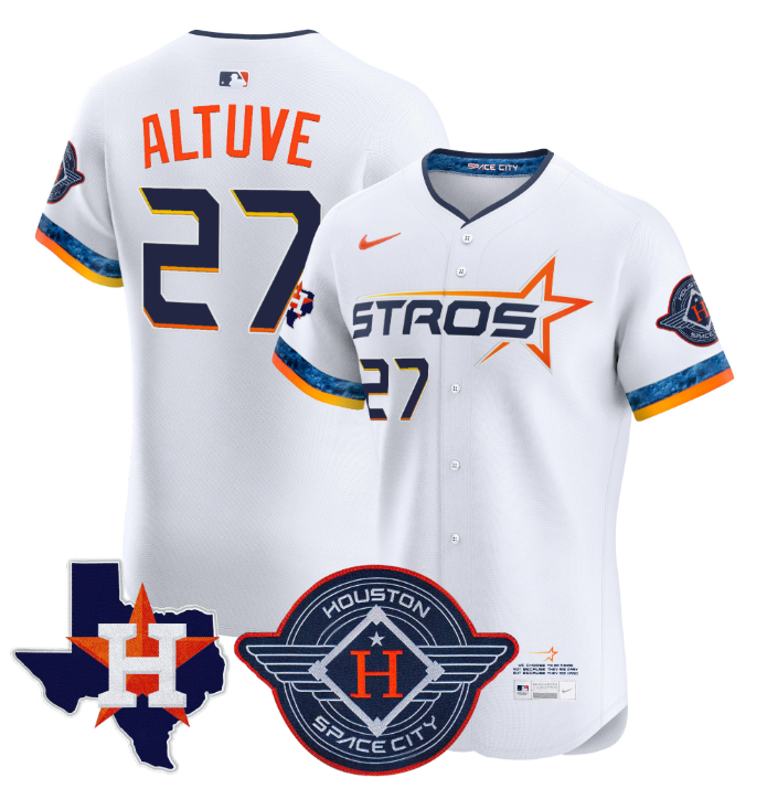 José Altuve Jersey #27 Houston Astros 2025 City Connect Texas Patch Premier Elite Stitched White