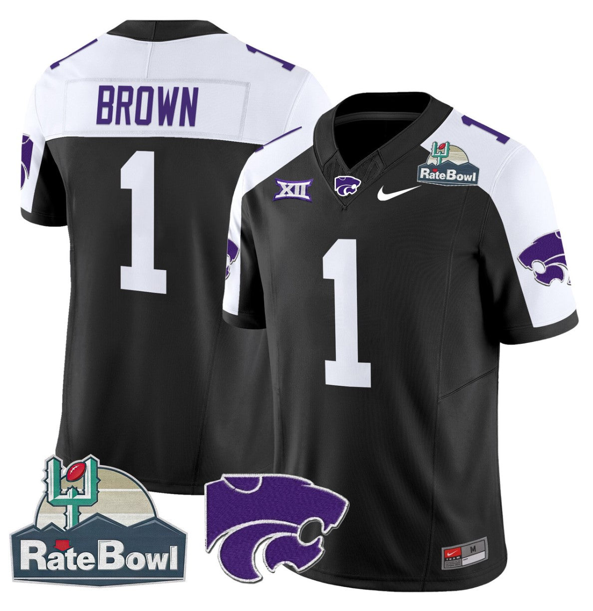 Jayce Brown Jersey #1 Kansas State Wildcats 2025 Rate Bowl Patch Black Alternate