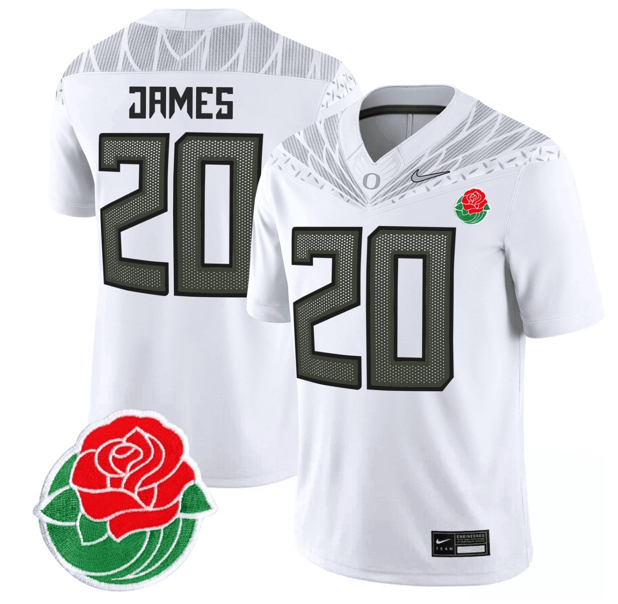 Jordan James Jersey #20 Oregon Ducks Rose Bowl Patch Vapor Football White