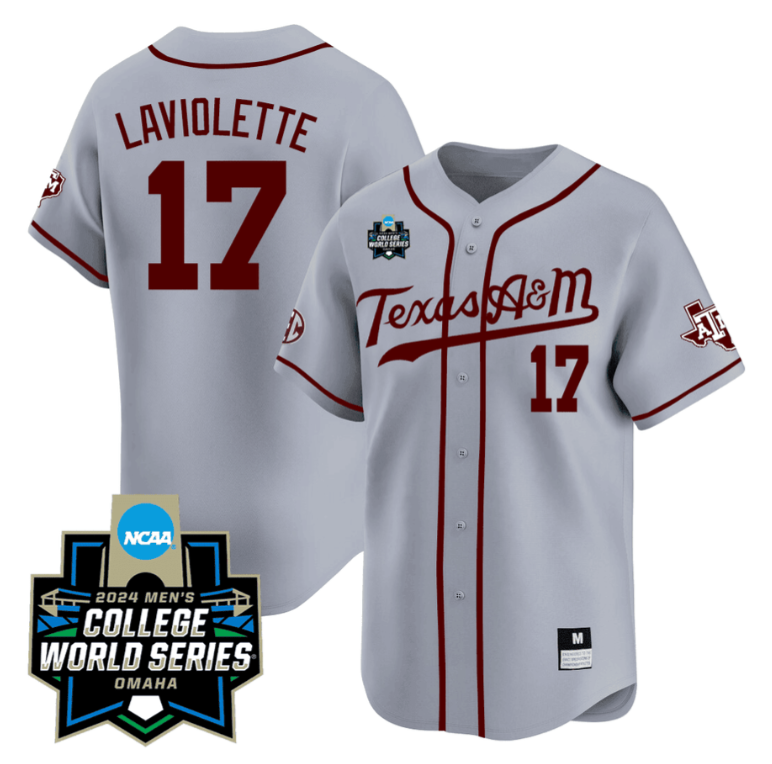 Jace Laviolette Jersey #17 Texas AM Aggies 2024 College World Series Vapor Premier Limited NCAA Baseball Stitched Grey Alternate