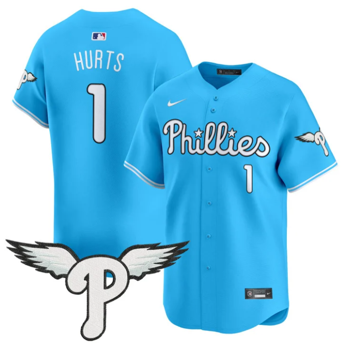Jalen Hurts Jersey #1 Philadelphia Phillies 2025 Vapor Premier Limited Stitched Light Blue