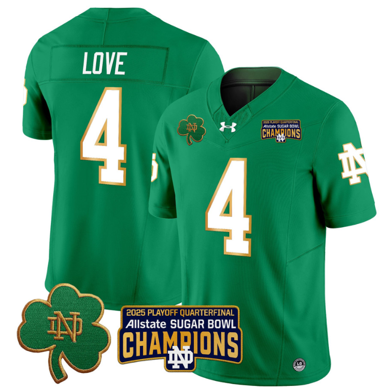 Jeremiyah Love Jersey #4 Notre Dame 2025 Sugar Bowl Champions Patch Navy