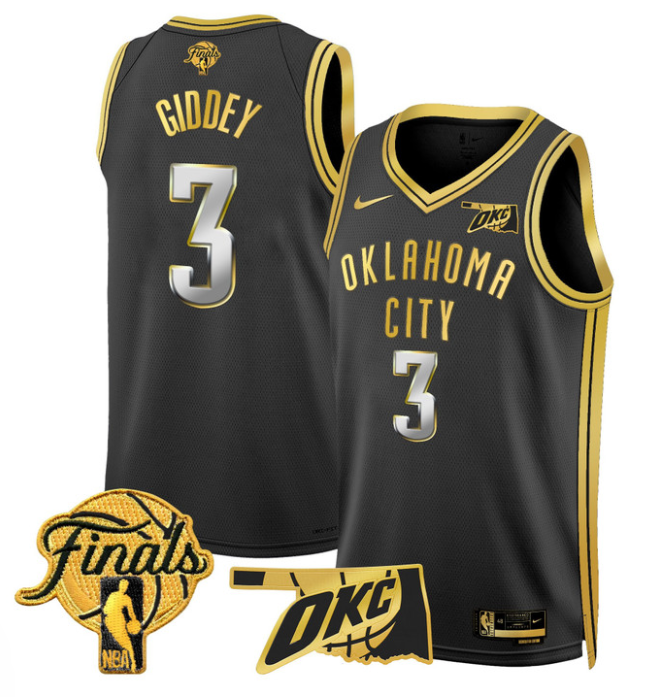 Josh Giddey Jersey # 3 Oklahoma City Thunder 2025 Finals Swingman Stitched Black Gold