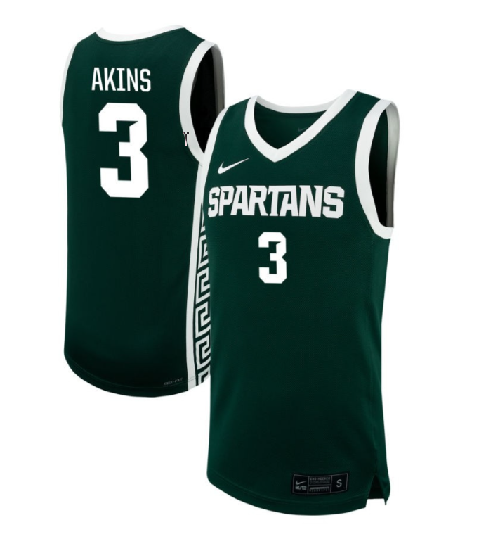 Jaden Akins Jersey #3 Michigan State Spartans NIL Basketball Green