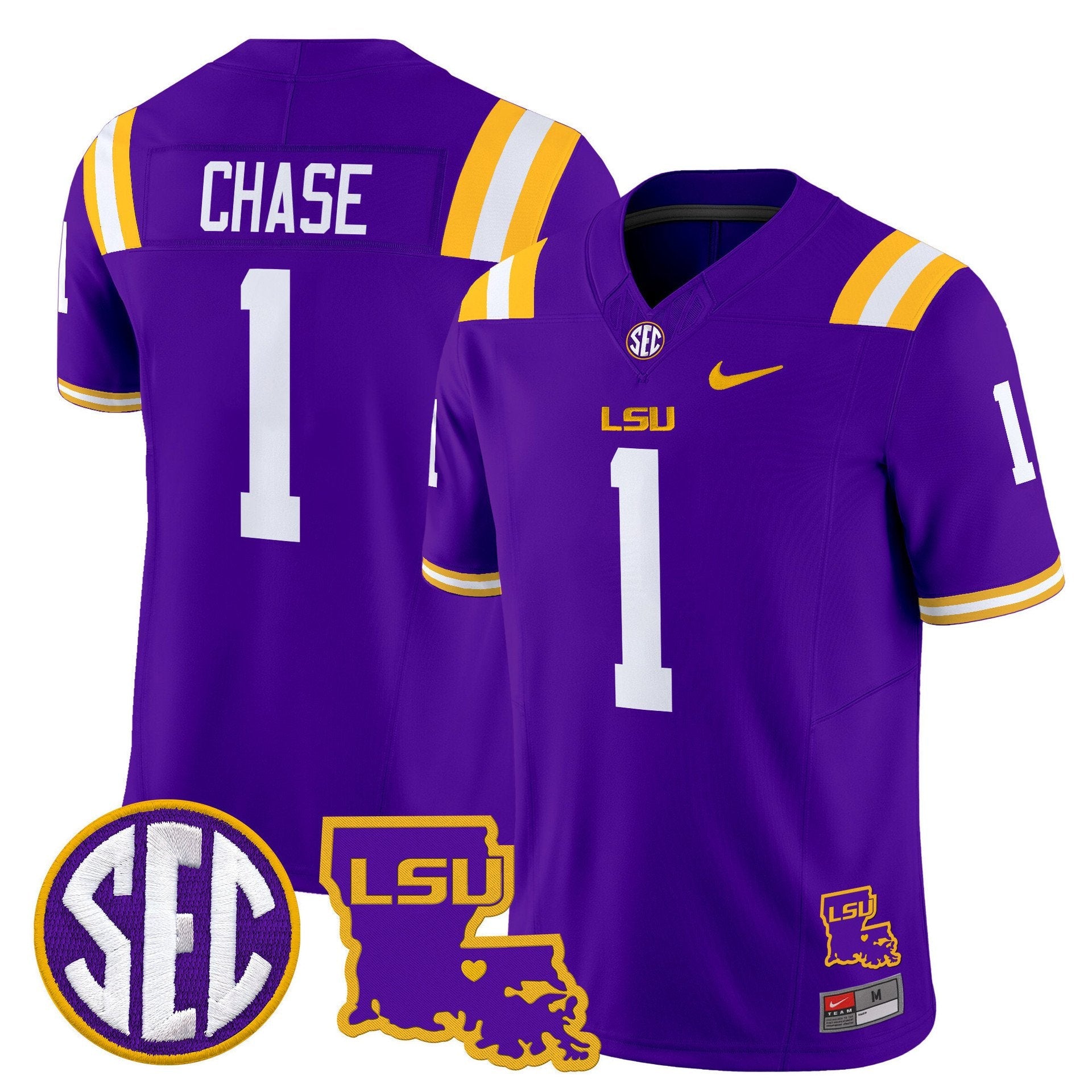 Ja'Marr Chase Jersey #1 LSU Tigers 2025 Louisiana Patch Stitched Purple
