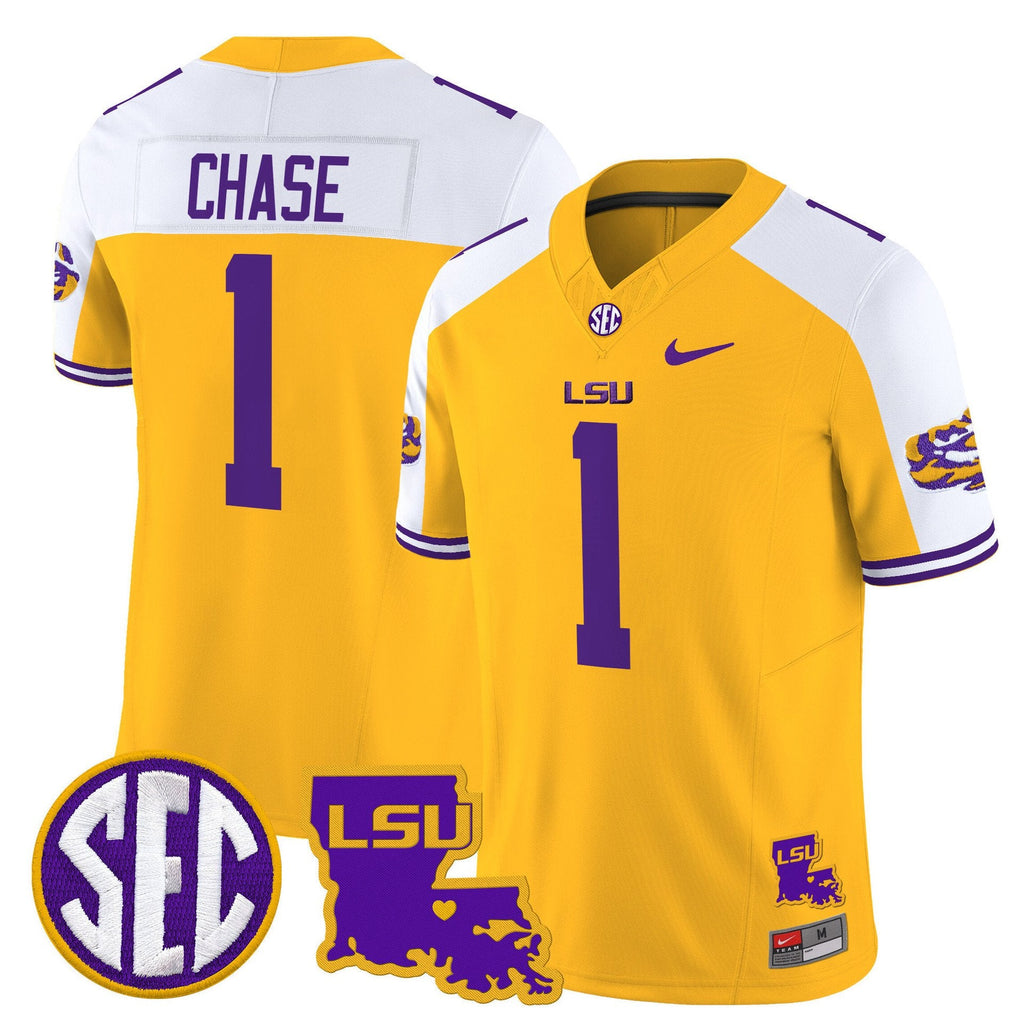 Ja'Marr Chase Jersey #1 LSU Tigers 2025 Louisiana Patch Stitched Gold Alter