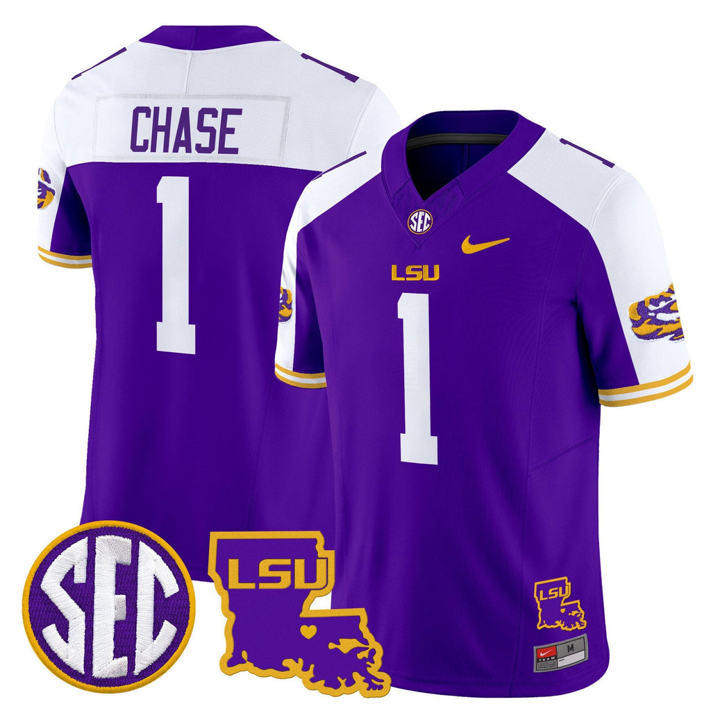 Ja'Marr Chase Jersey #1 LSU Tigers 2025 Louisiana Patch Stitched Purple Alter