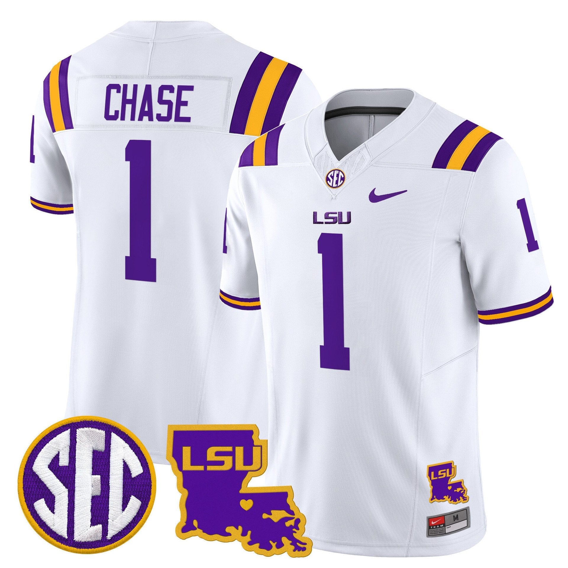 Ja'Marr Chase Jersey #1 LSU Tigers 2025 Louisiana Patch Stitched White