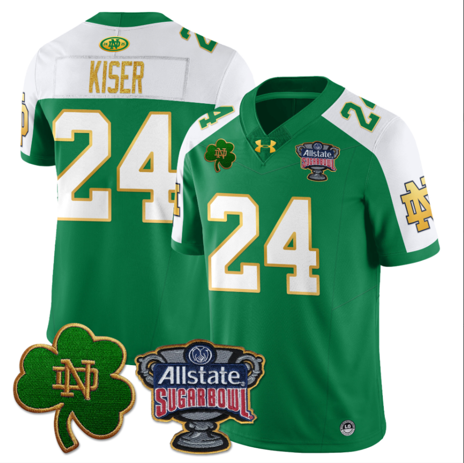 Jack Kiser Jersey #24 Notre Dame Fighting Irish Allstate Sugar Bowl Green White