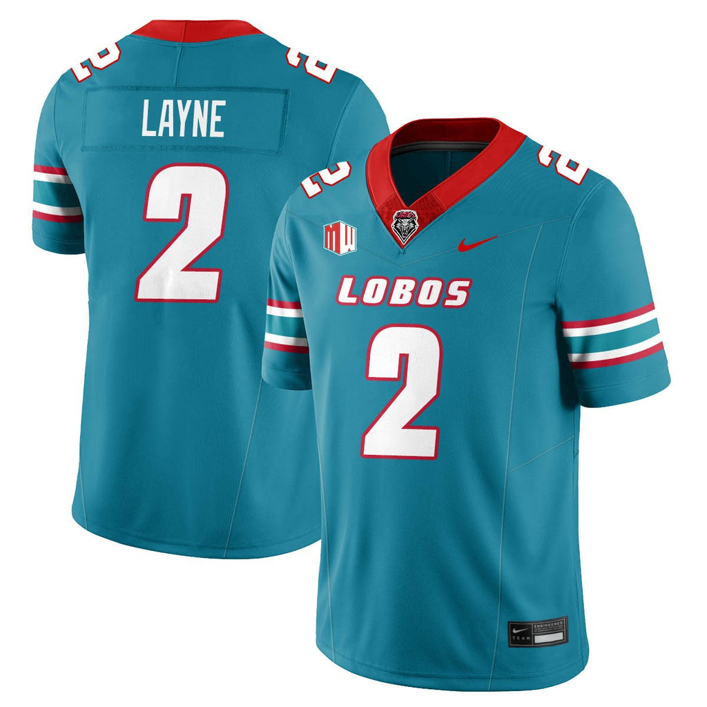 Jack Layne Jersey #2 UNM Lobo Football 2025 All Stitched Turquoise