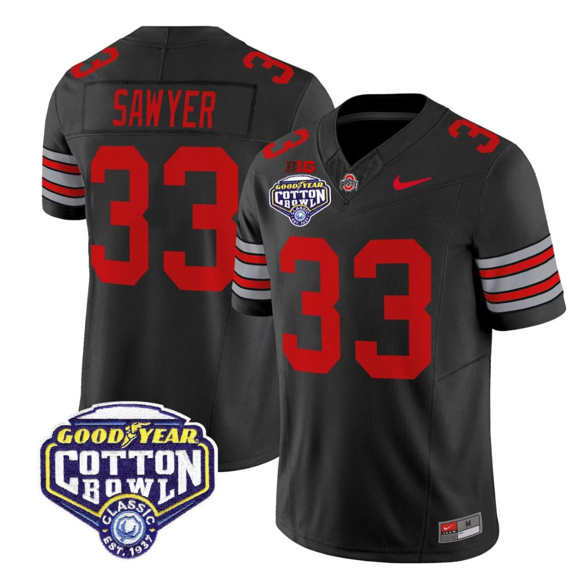 Jack Sawyer Jersey #33 Ohio State Heritage Stripe 2025 Cotton Bowl Stitched