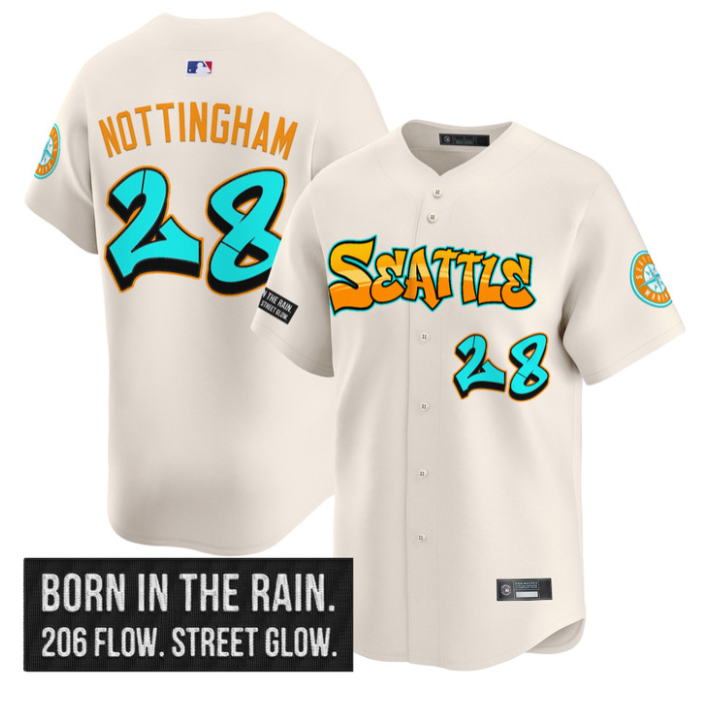 Jacob Nottingham Jersey #28 Seattle Mariners Graffiti Emerald Drop Edition Cream