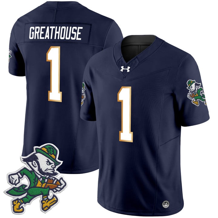 Jaden Greathouse Jersey #1 Notre Dame 2025 Gridiron Leprechaun Edition Navy