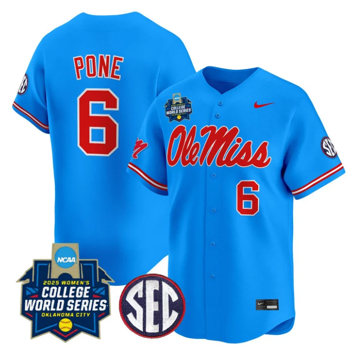 Jaden Pone Jersey #6 Ole Miss Rebels Softball 2025 World Series Stitched Blue