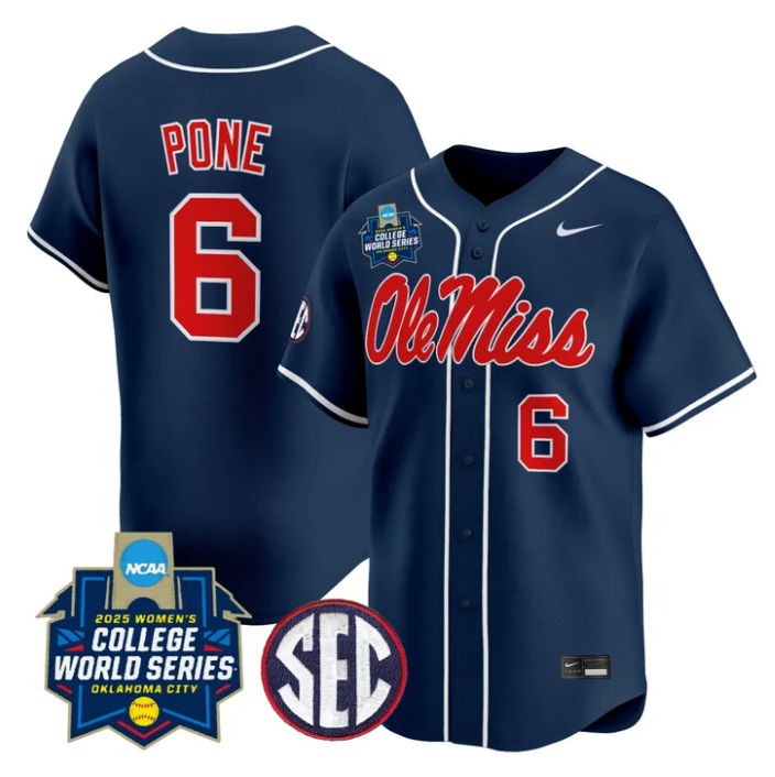 Jaden Pone Jersey #6 Ole Miss Rebels Softball 2025 World Series Stitched Navy