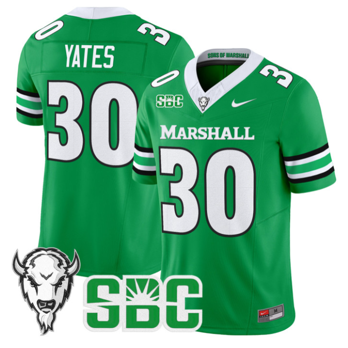 Jaden Yates Jersey #30 Marshall Thundering Herd 2025 Stitched Kelly Green
