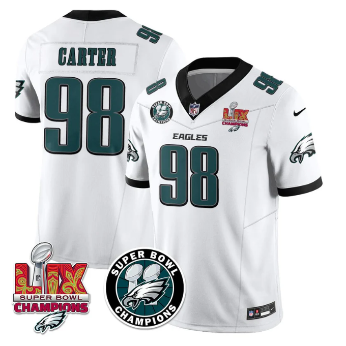 Jalen Carter Jersey #98 Super Bowl LIX Champions All Stitched White