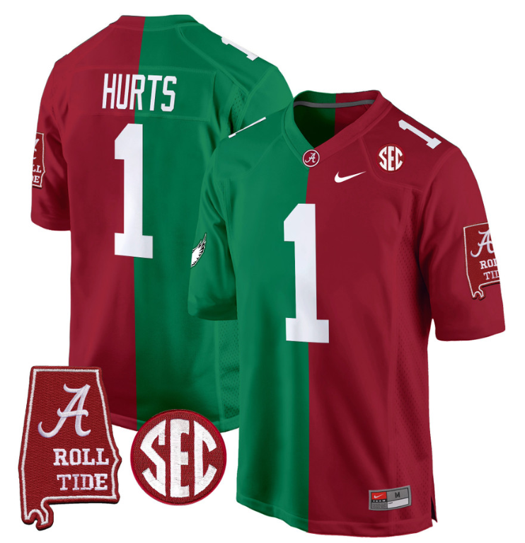 Jalen Hurts Jersey #1 Alabama Crimson Tide Split Football Game Stitched