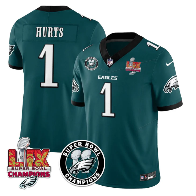 Jalen Hurts Jersey #1 Super Bowl LIX Champions All Stitched Green