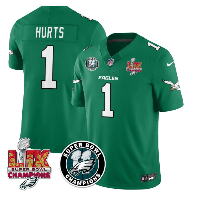 Jalen Hurts Jersey #1 Super Bowl LIX Champions All Stitched Kelly Green