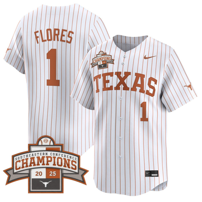 Jalin Flores Jersey #1 Texas Longhorns 2025 Southeastern Champions Vapor Stitched Pinstripe