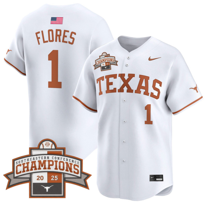 Jalin Flores Jersey #1 Texas Longhorns 2025 Southeastern Champions Vapor Stitched White