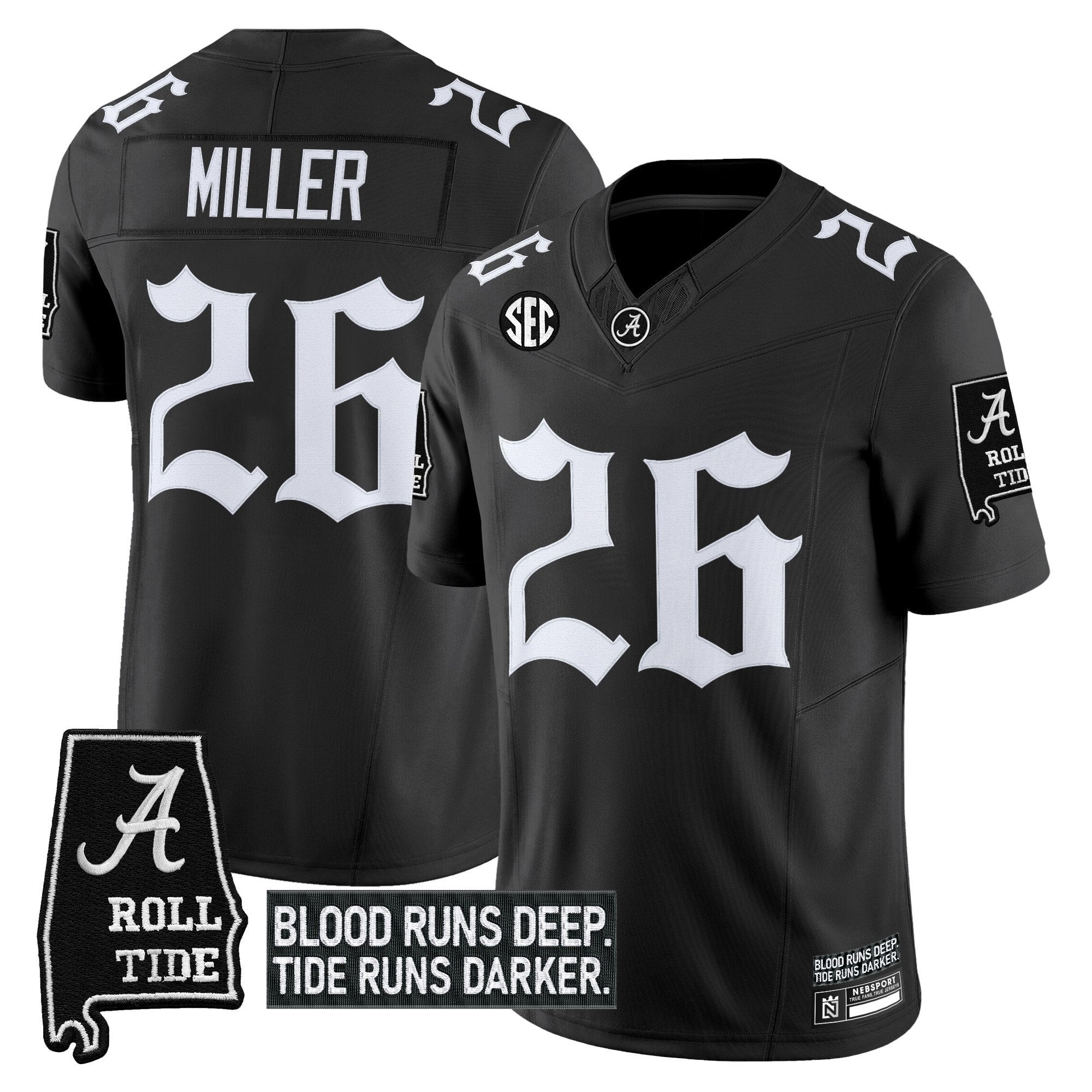 Bama Jersey #205 Alabama Crimson Gothic Bama Blood Edition Stitched White