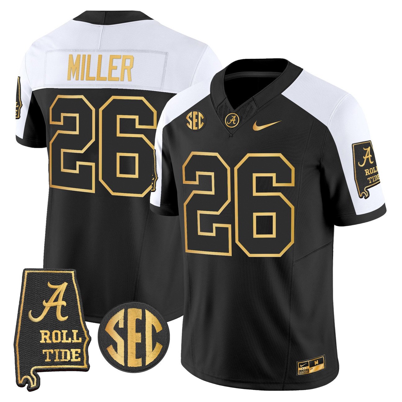 Jam Miller Jersey #26 Alabama Crimson Tide 2025 Gold Vapor Stitched