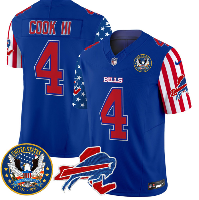James Cook III Jersey #4 Bills America 250 Edition Vapor Limited Stitched