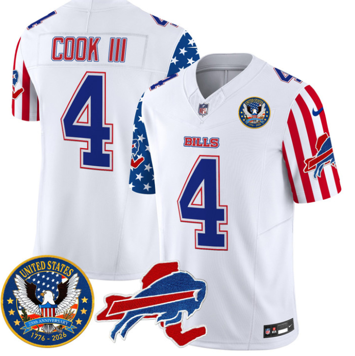 James Cook III Jersey #4 Bills America 250 Edition Vapor Limited Stitched