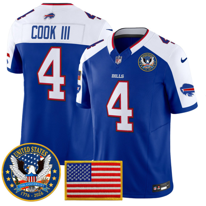 James Cook III Jersey #4 United States 250th Anniversary Patch Stitched
