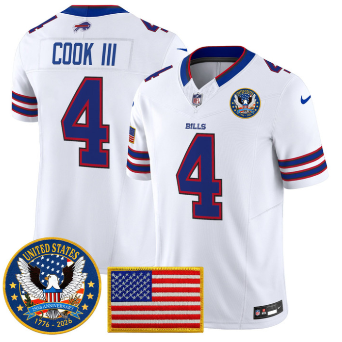 James Cook III Jersey #4 United States 250th Anniversary Patch Stitched