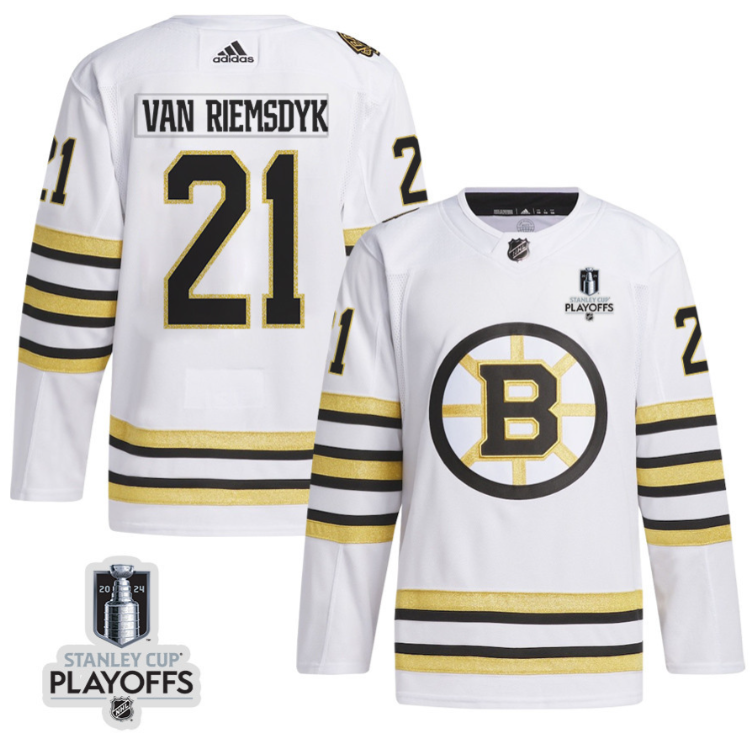 James van Riemsdyk 21 Boston Bruins 2024 NHL Playoffs Patch Away Jersey - Men, White
