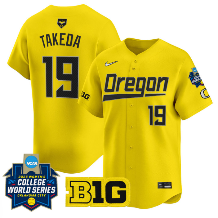 Janie Takeda Jersey #19 Oregon Ducks Softball 2025 World Series Stitched Yellow