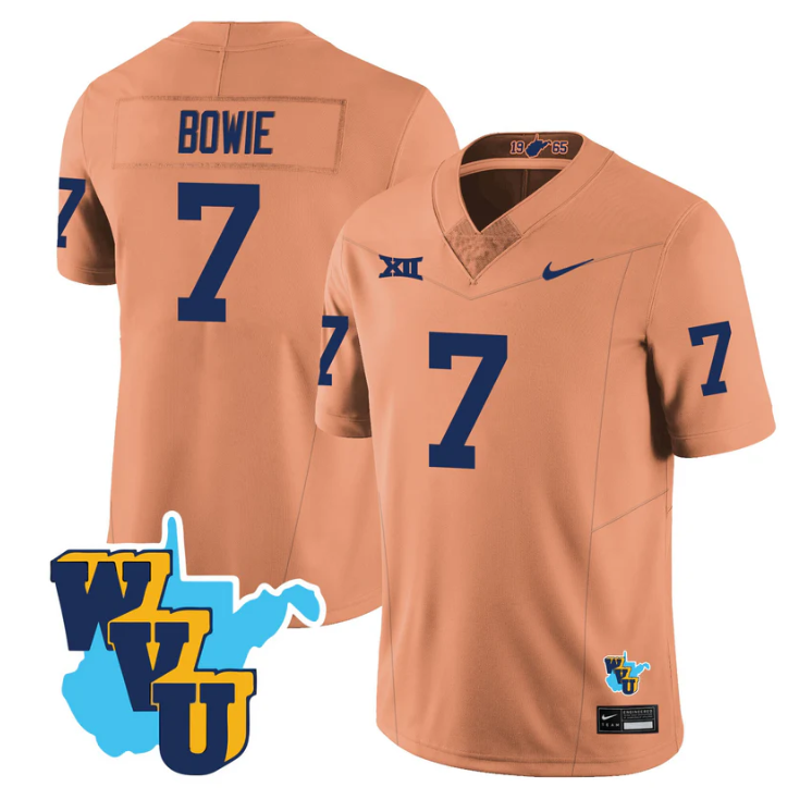 Jarod Bowie Jersey #7 West Virginia Mountaineers 1965-2025 Throwback Gold